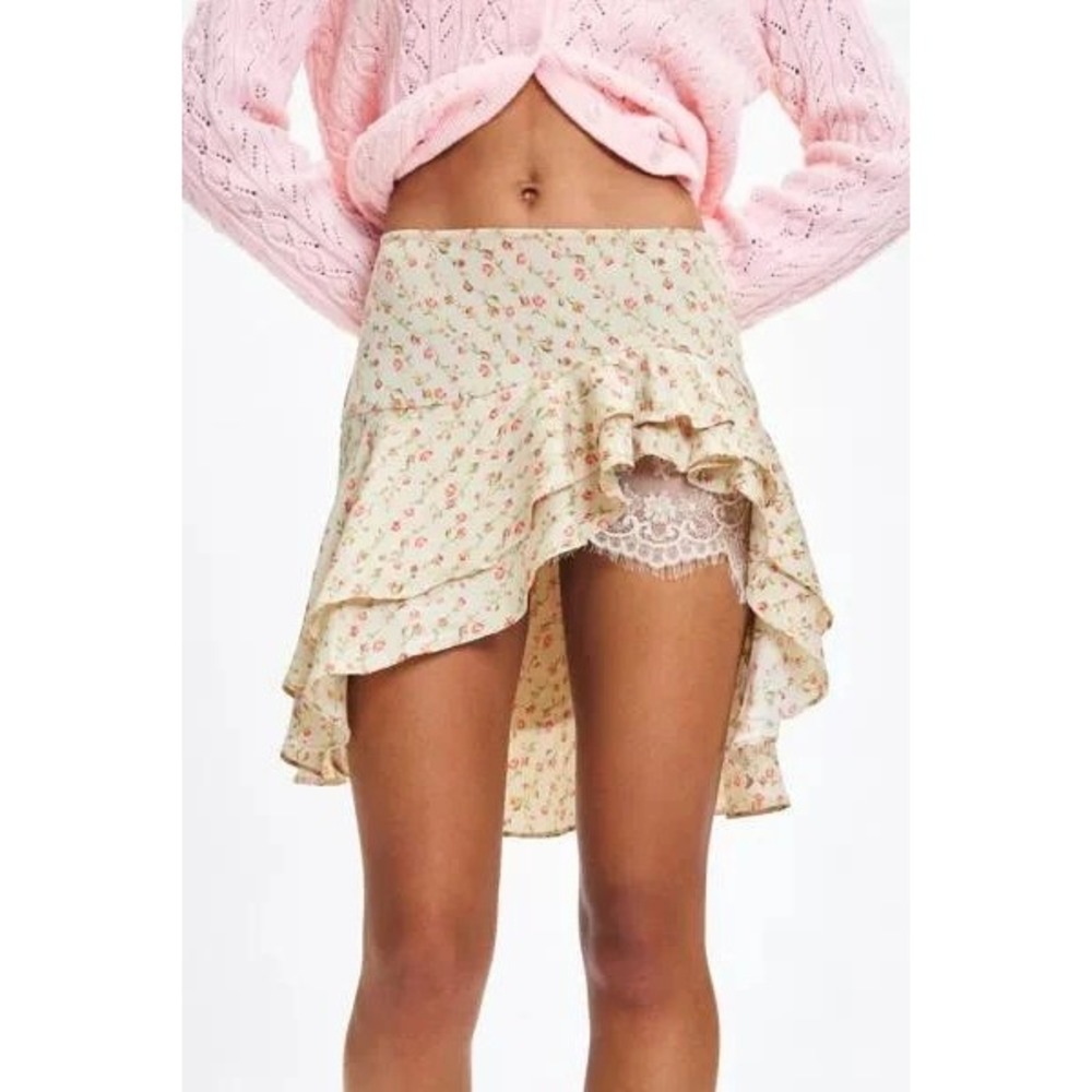 Urban Outfitters Kimchi Blue Carrie Tiered Ruffle Satin Slip High-Low Skirt XS
